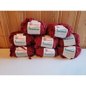Austermann Toscana Yarn Lot of 8 in Red #7 Chenille Acrylic Super Bulky Vintage